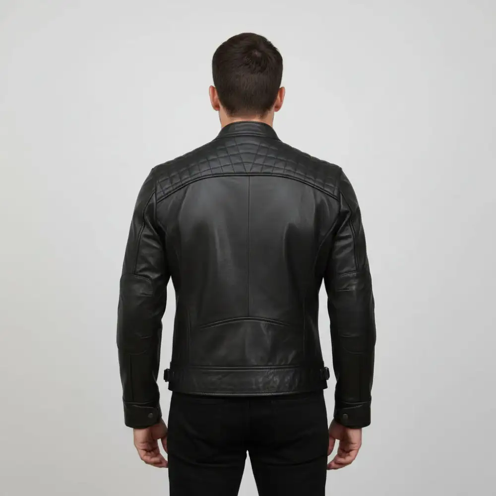 Textured Leather Biker Motorcycle Multi Pocket Jacket