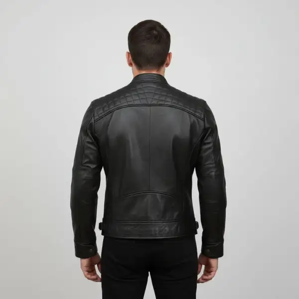 Textured Leather Biker Motorcycle Multi Pocket Jacket