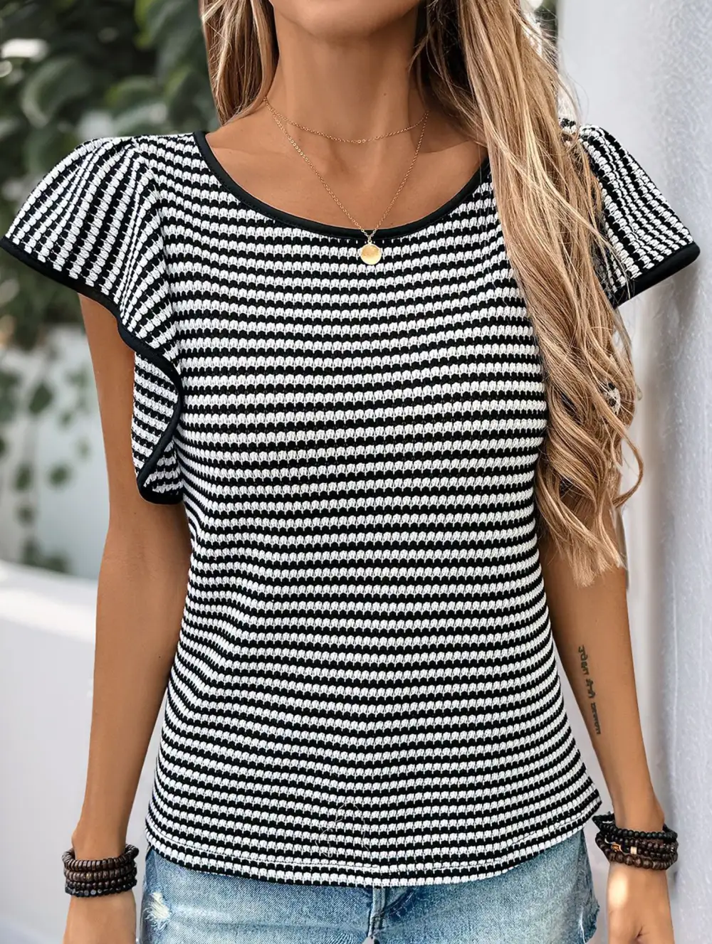Stripe Flutter Sleeve Tee