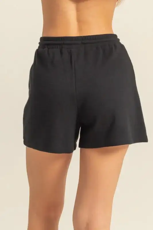 Drawstring Waffle Knit Front Pocket Shorts