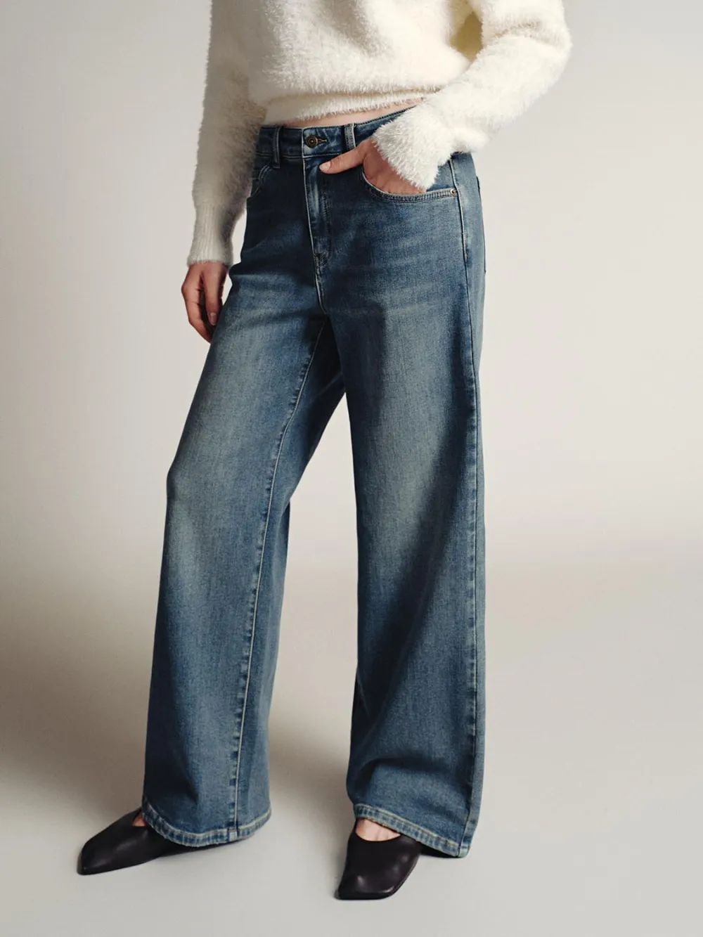Ladies' Casual Style Loose Denim Wide-Leg Trousers