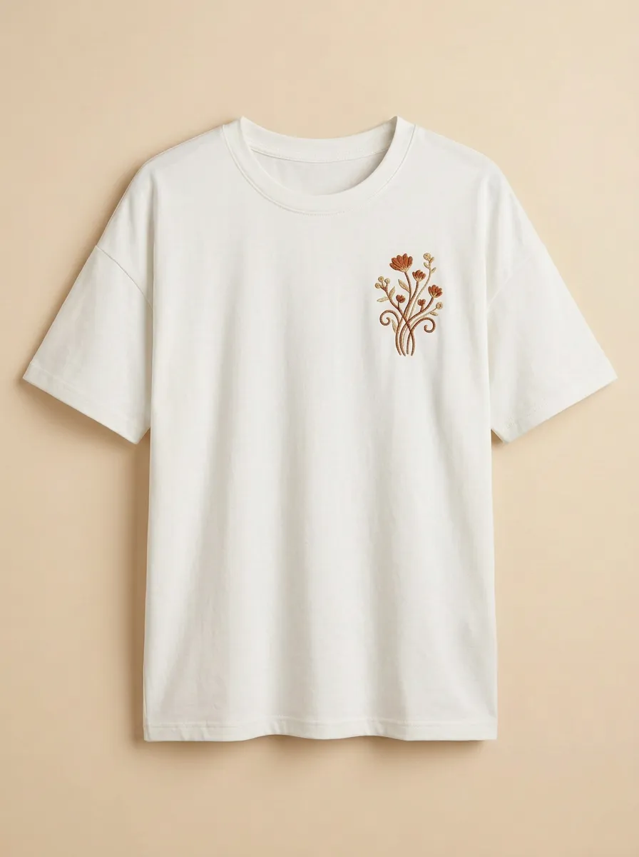 Women's Floral Embroidered Dropped-Shoulder T-Shirt