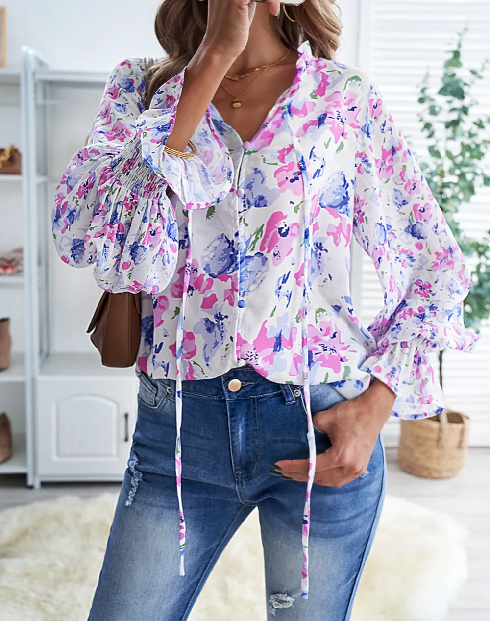Rose Cakewalk Floral Smocked Blouse