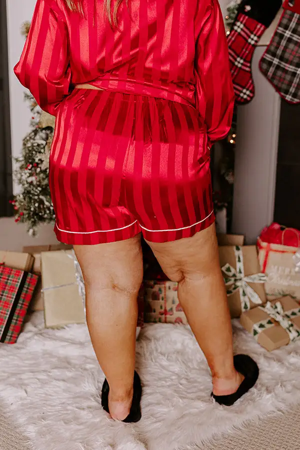 Satin Pajama Shorts In Crimson Curves