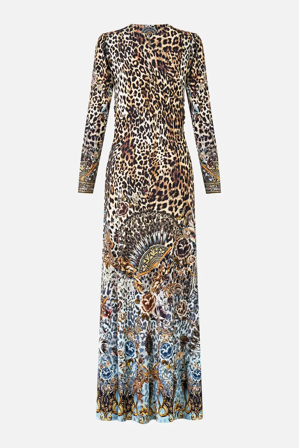 Printed Gathered Jersey Long Dress