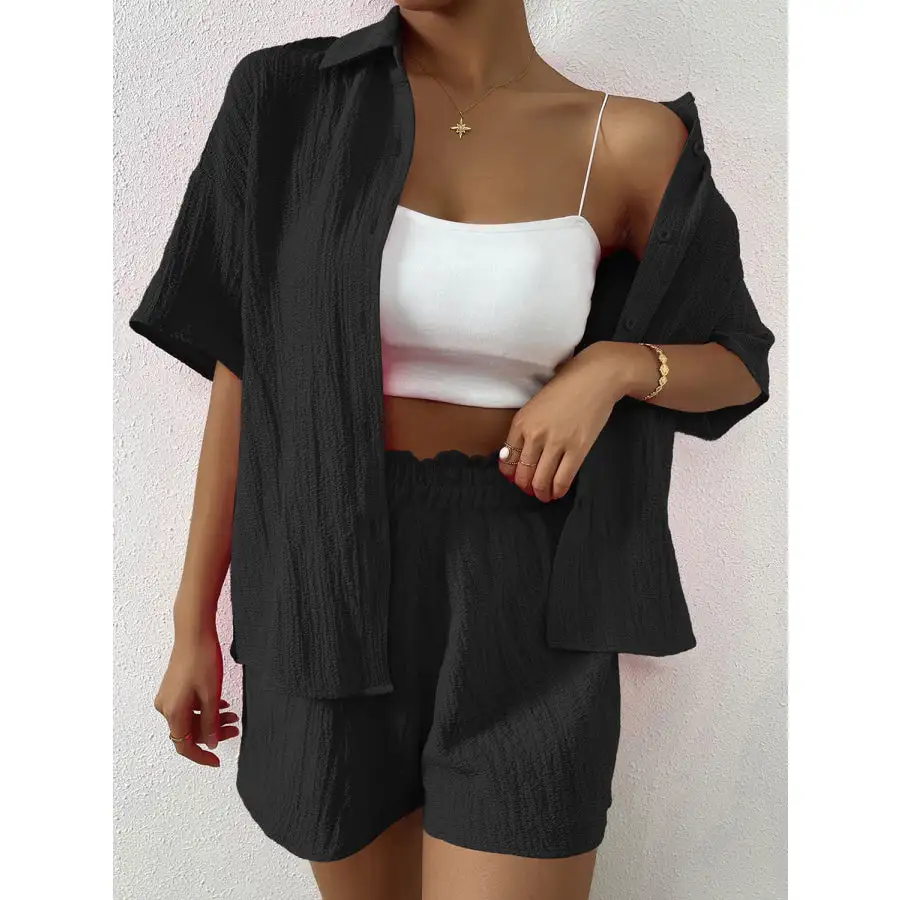 Relaxed Button Up Half Sleeve Top and Shorts Set