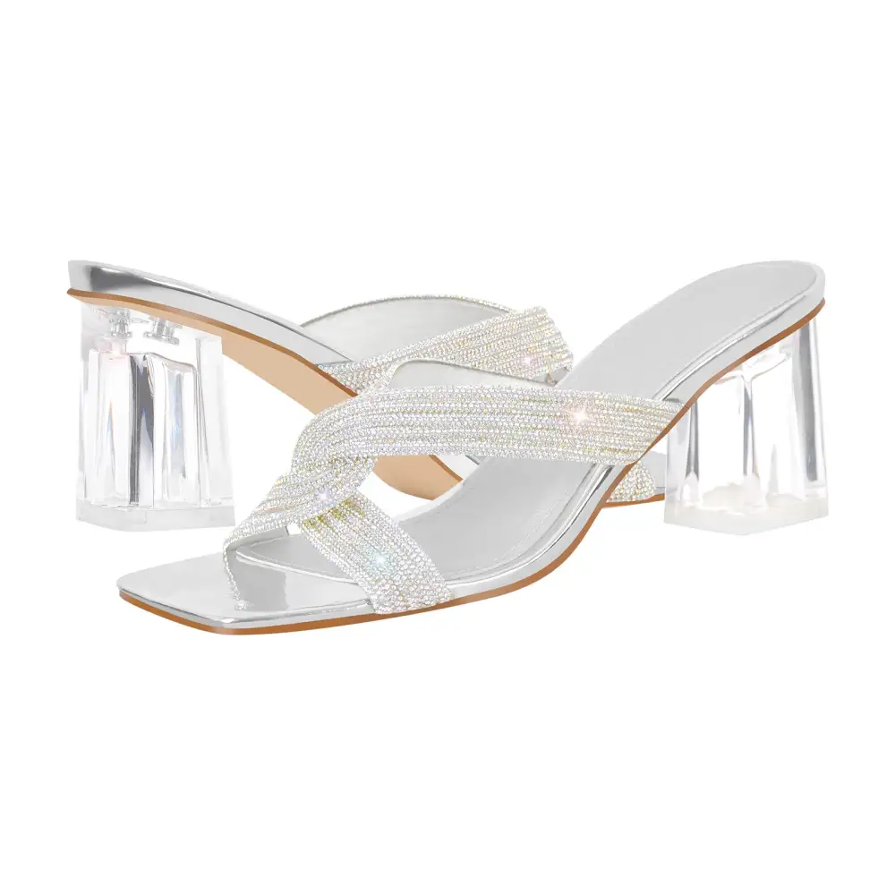 Rhinestone Strap Clear Block Mule Sandals