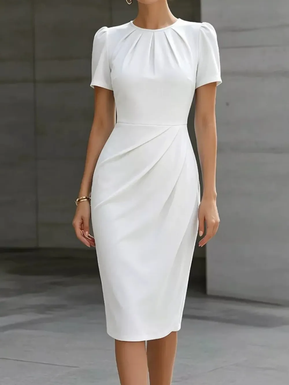 Ruched Short Sleeve Midi Dress