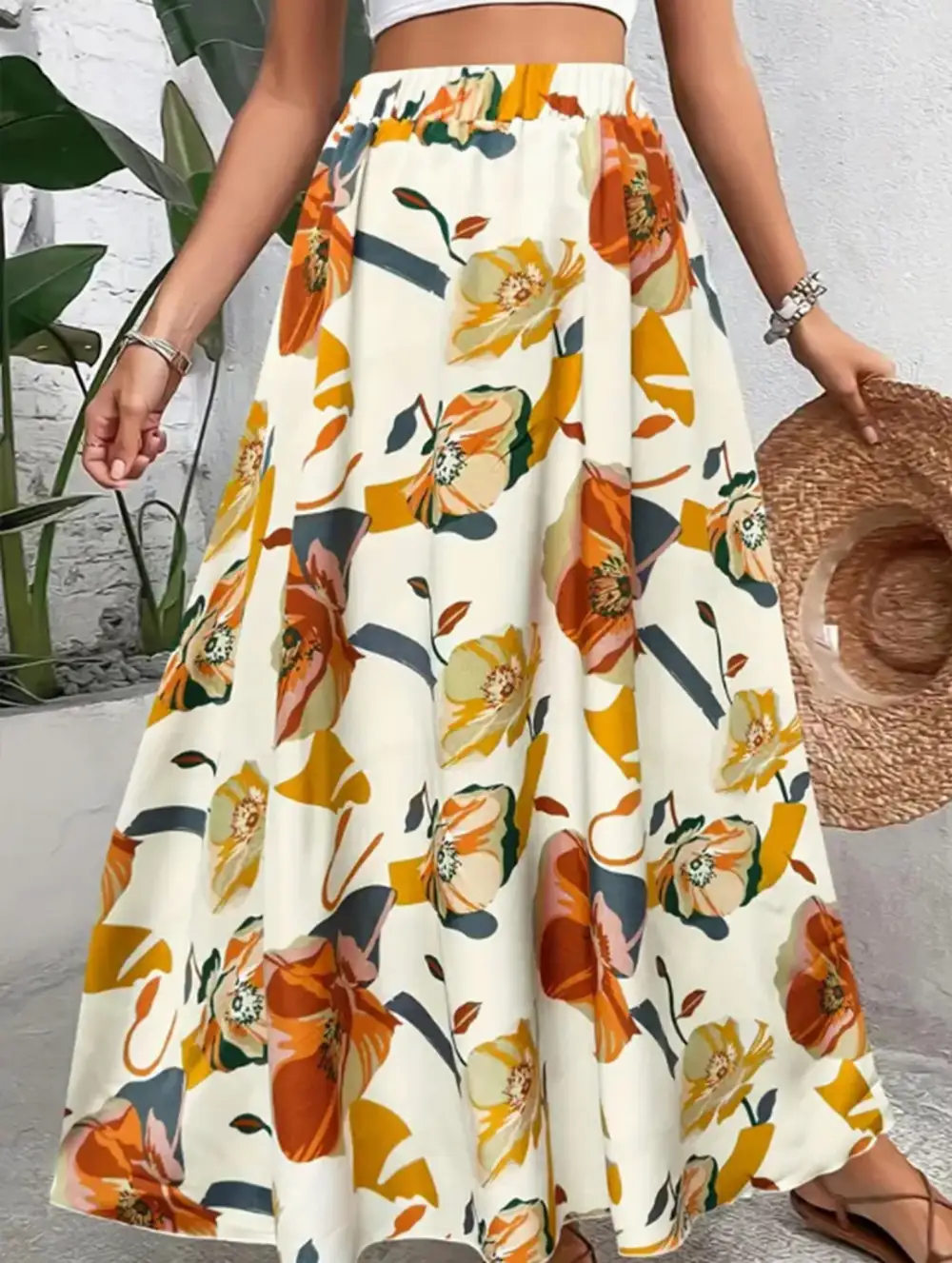 Printed Flare Midi Skirt