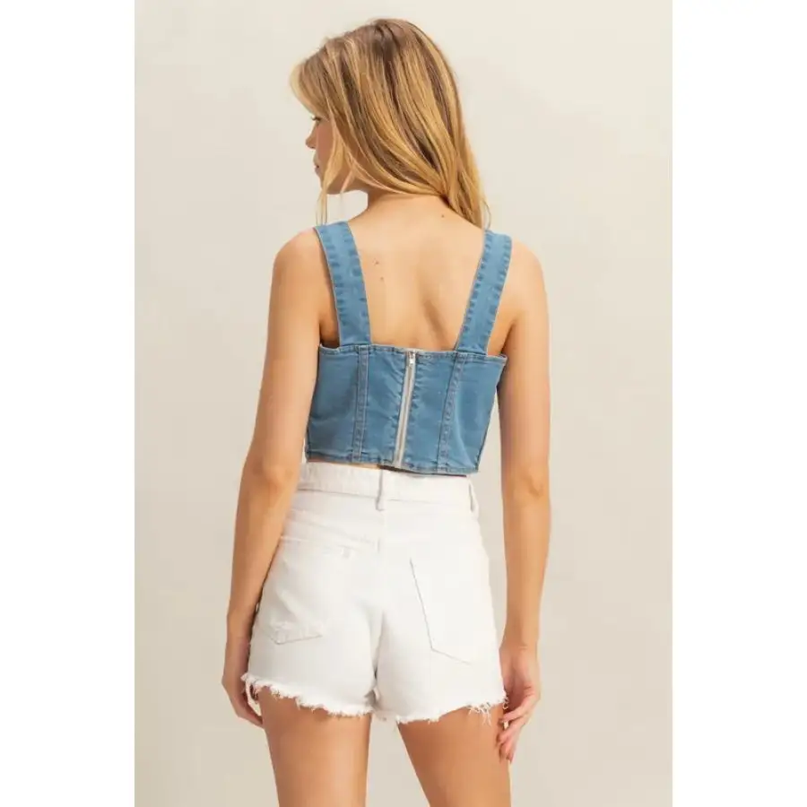 Washed Sweetheart Neck Wide Strap Denim Tank