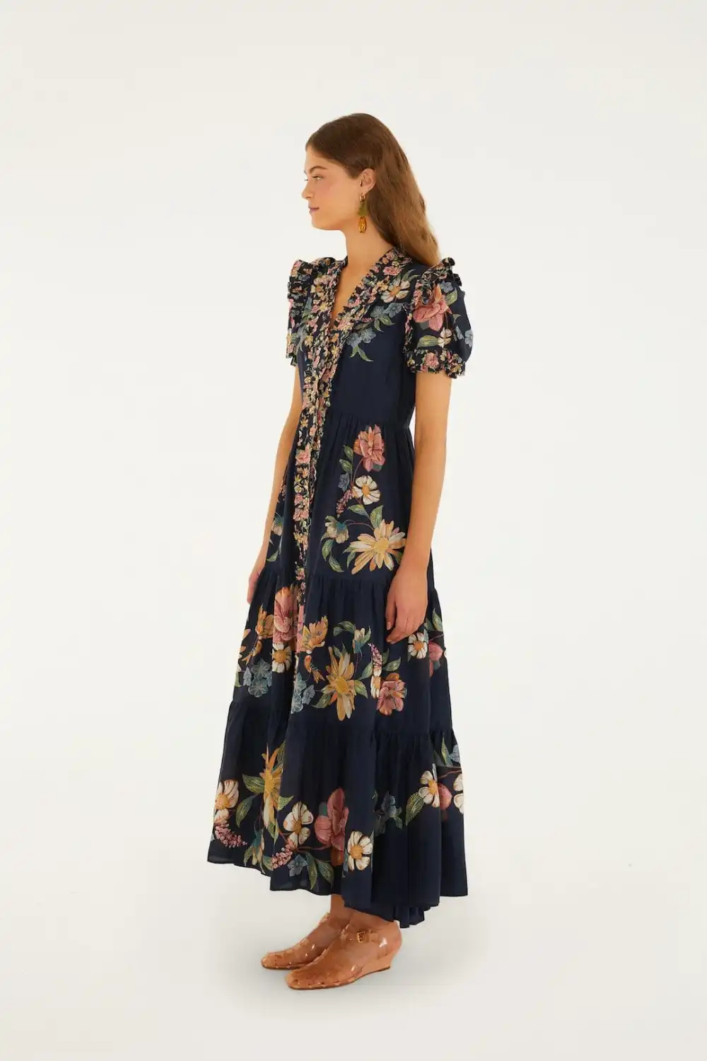 Dark Blue Maira Floral Short Sleeve Maxi Dress