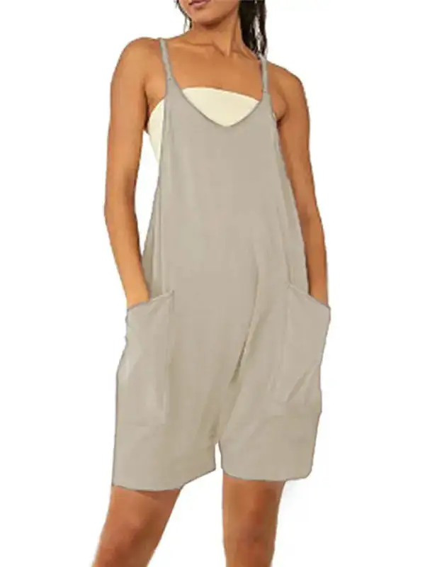 Zipper Pocket Spaghetti Straps Jumpsuit Overall Accessory