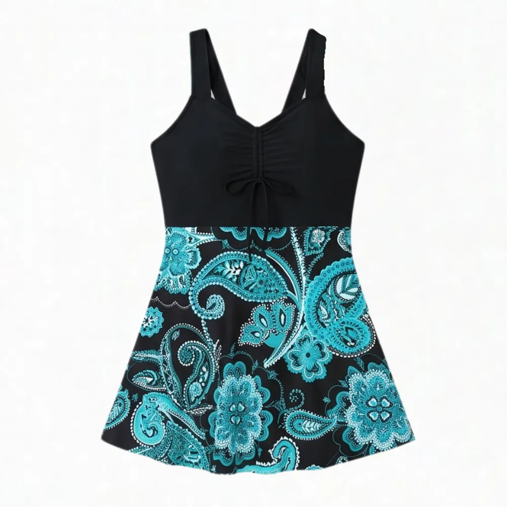 Floral Halter Swimdress With Skirted Hem