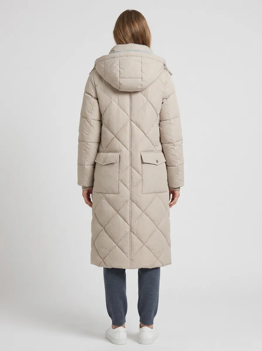 Easy-Wear Quilted Long Hooded Coat