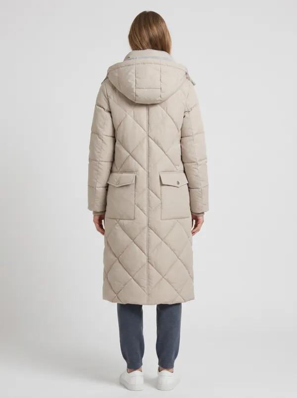 Easy-Wear Quilted Long Hooded Coat