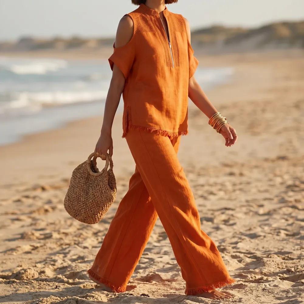 Crochet Linen Two Piece Set
