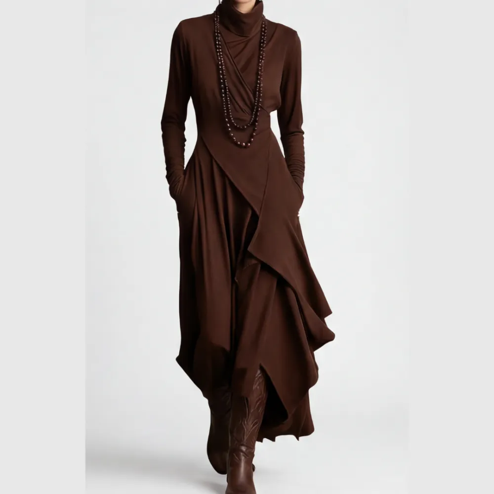 Asymmetrical Draped High Maxi Dress