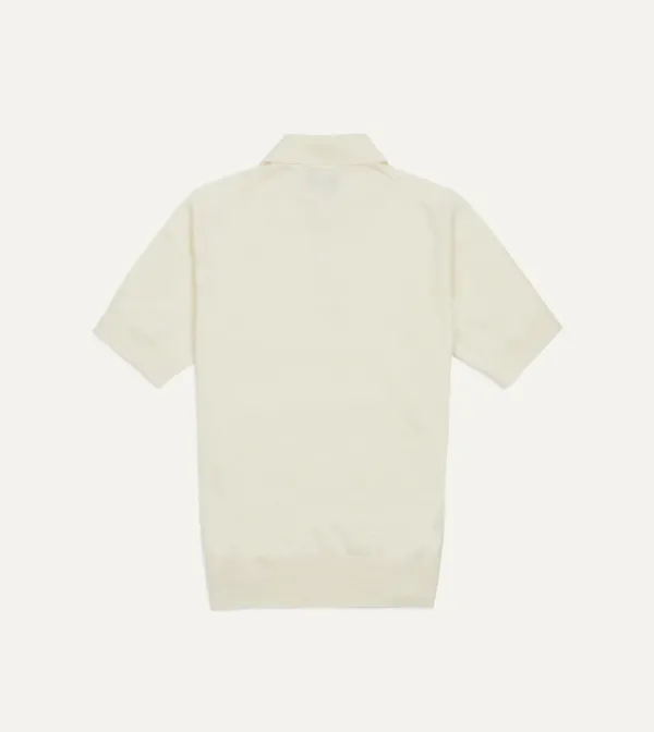 Casual Style Ecru Knitted Linen-Cotton Short-Sleeve Polo Shirt