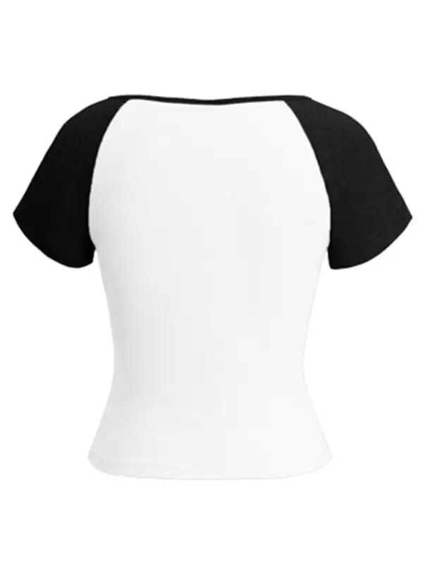 U-Neck Collared Short-Sleeve Contrast T-Shirt
