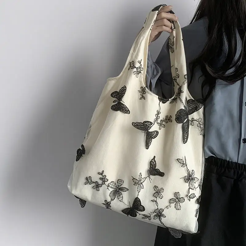 Embroidered Butterfly Canvas Bag
