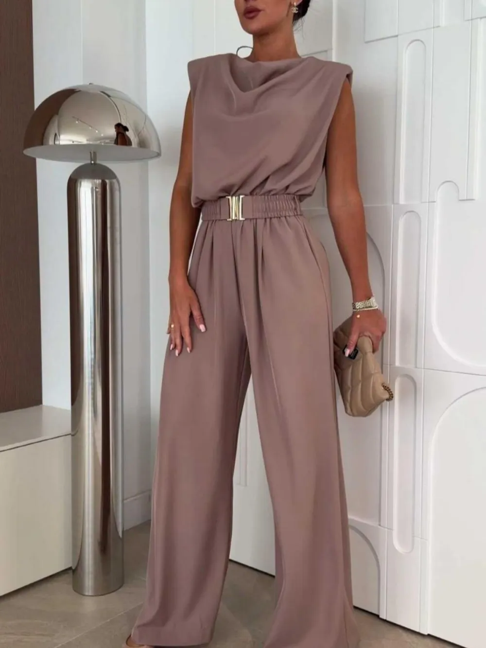 Sleeveless Wide Leg Tailored Jumpsuit
