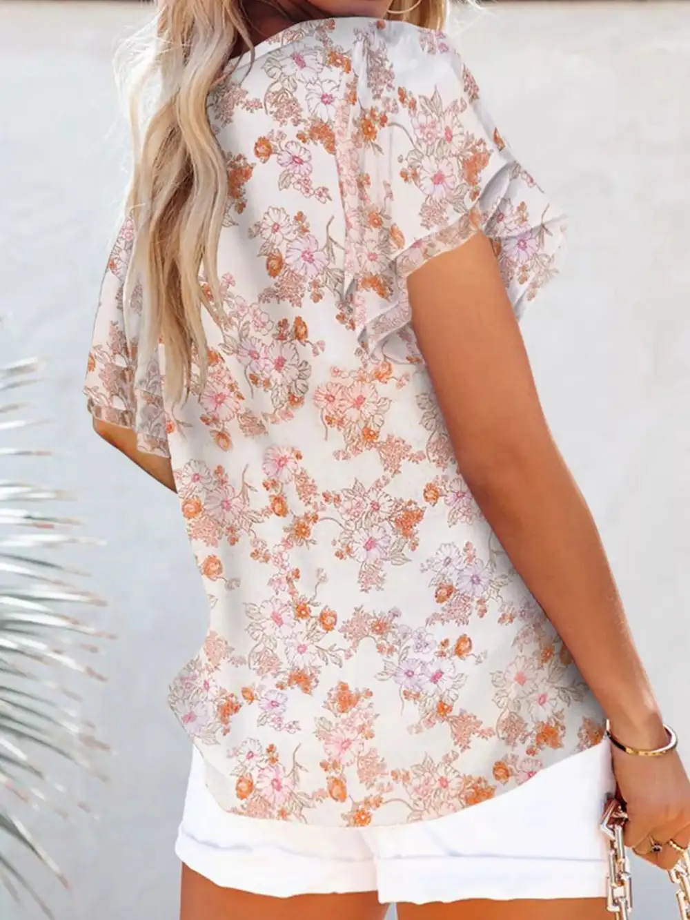 Floral Print V Neck Shirt Plus