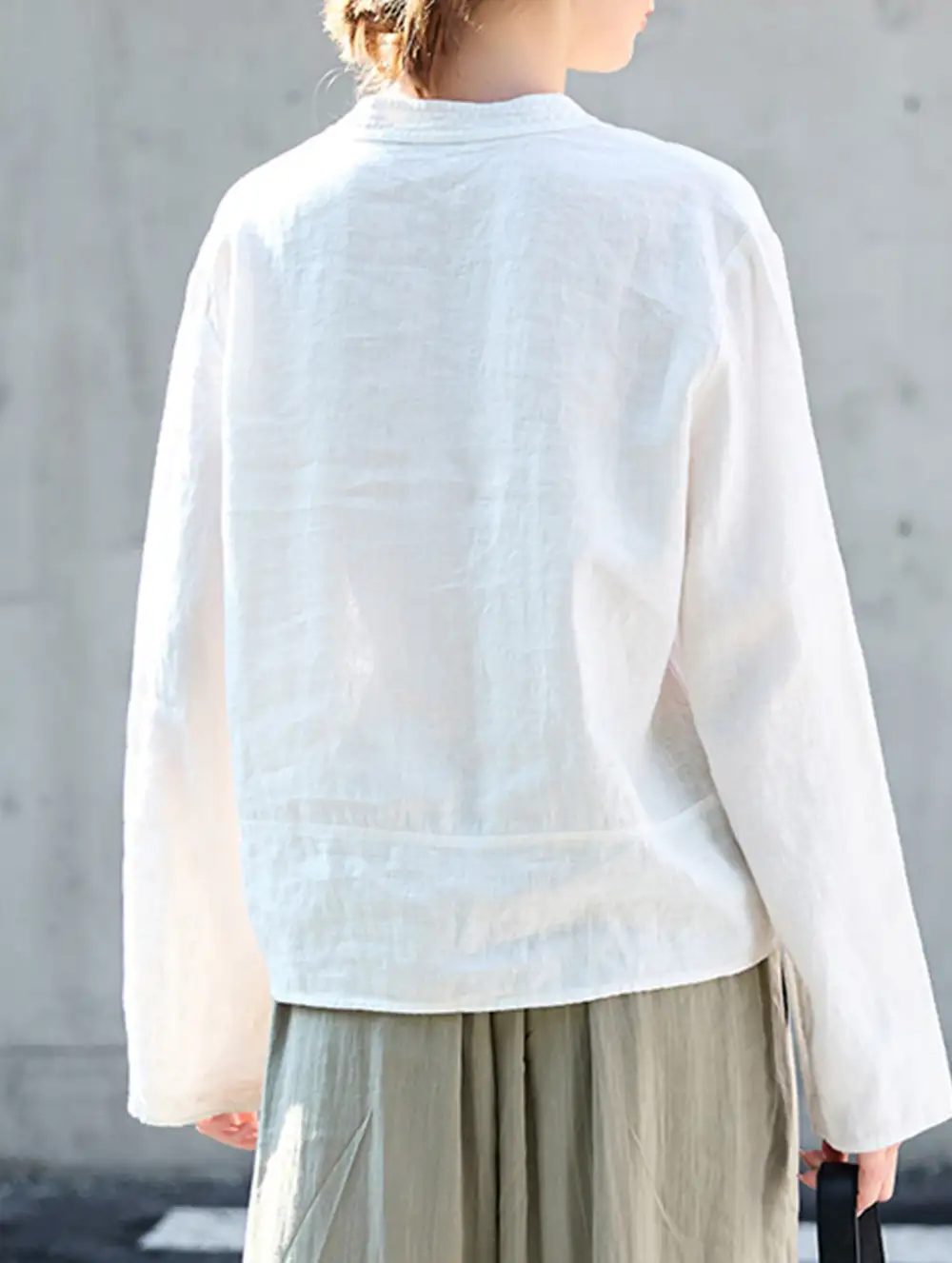 Pure Linen V Neck Long Sleeve Work Tee