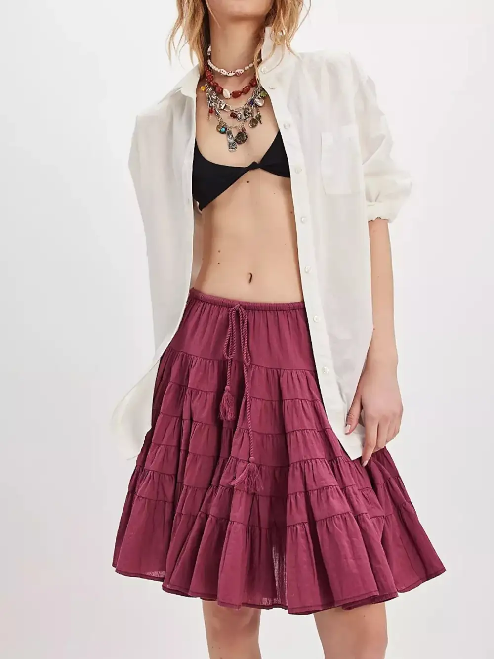 Sequin Drawstring Tiered Mini Skirt