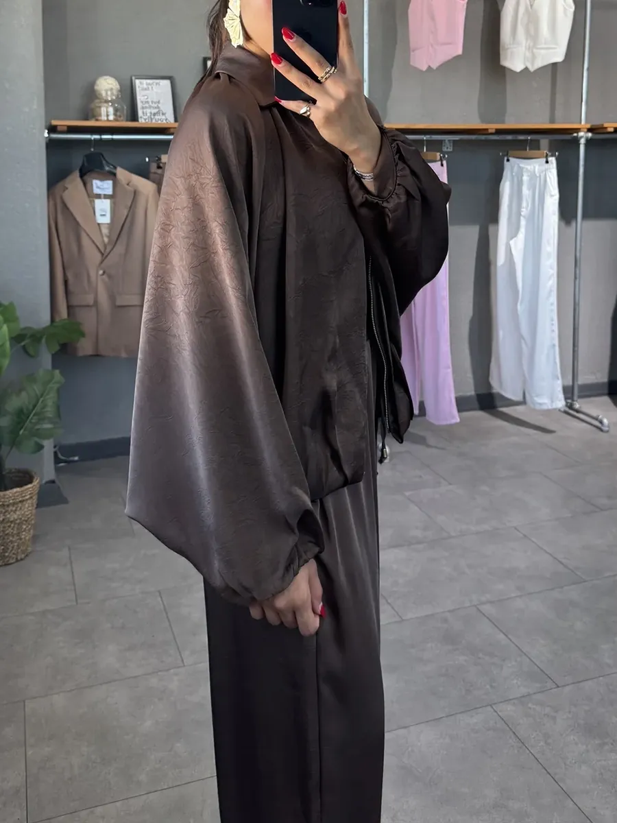 Women's solid color cross-section design casual zipper cardigan & pants set