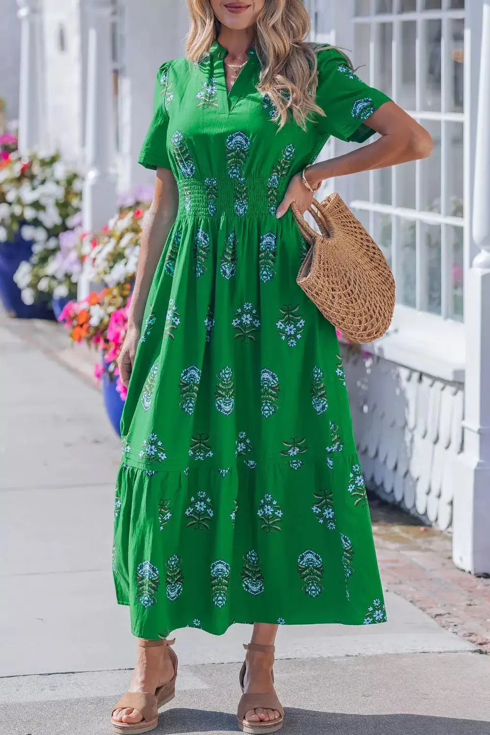 Floral Printed Smocked Maxi Dress