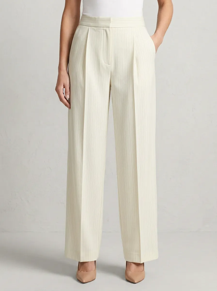 Pinstriped Printed Wide-Leg Trousers