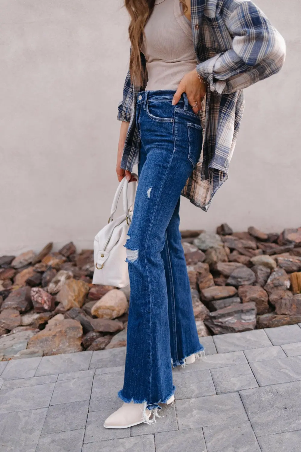 High Rise Distressed Flare Jeans