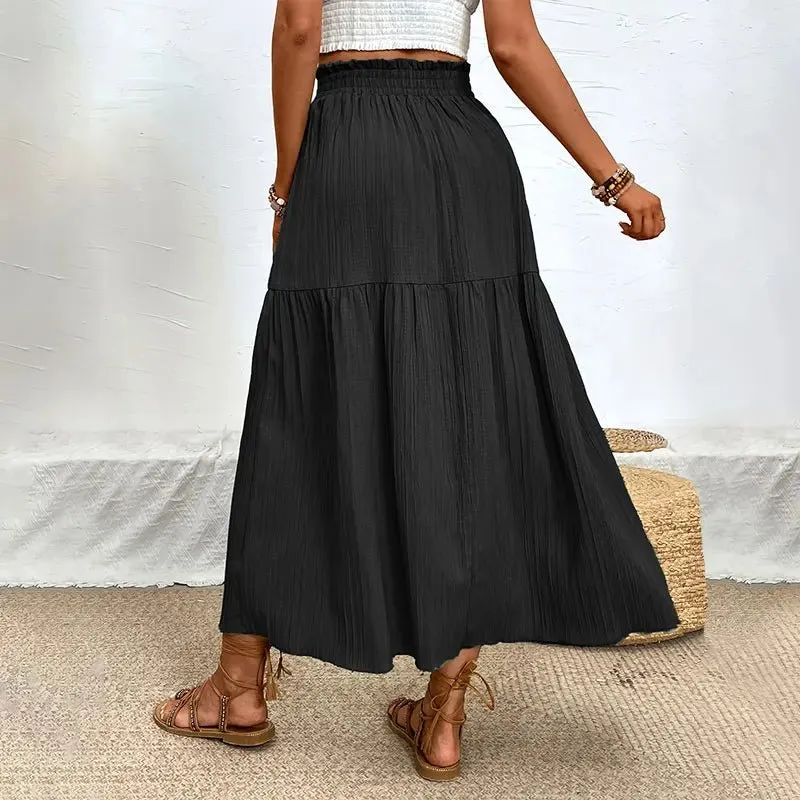 Layered Ruffle Side Slit Midi Skirt