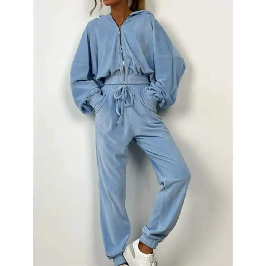 Zip Up Long Sleeve Top and Pants Set
