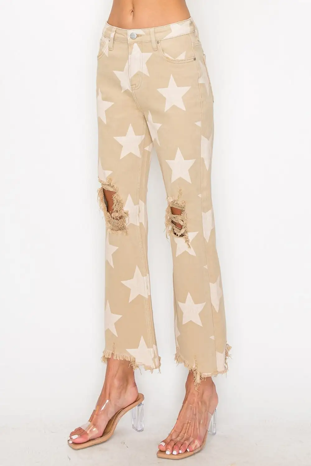 Easy High Waist Frayed Hem Denim Jeans
