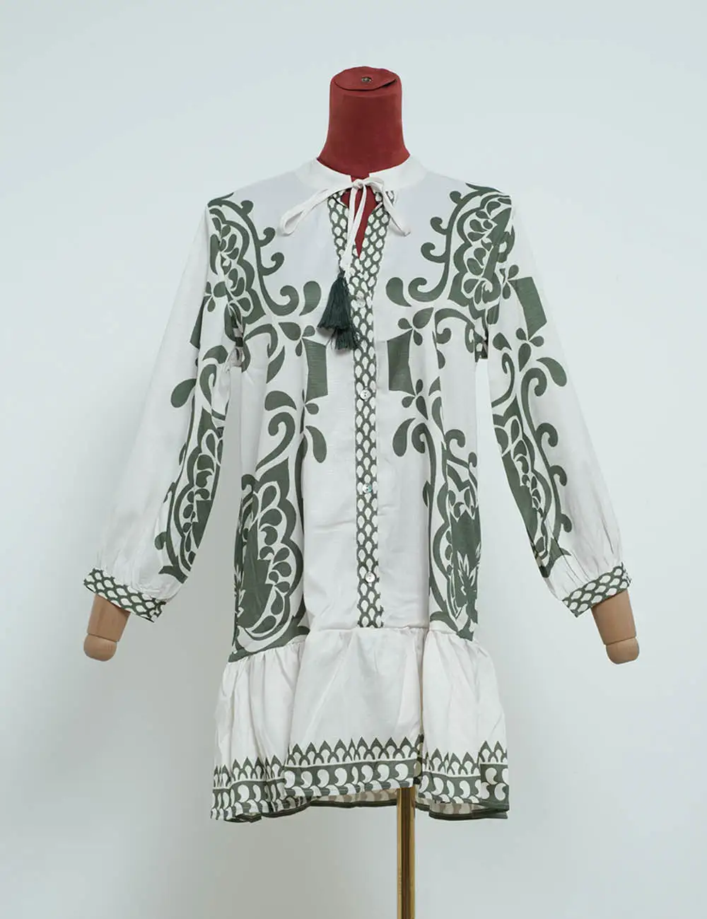 Boho Vacation Tassel Neck Mini Dress