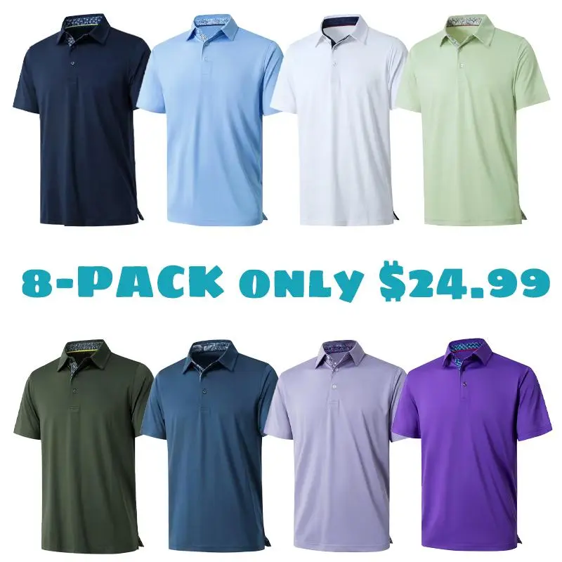 Mens Casual Dry Fit Performance Designed Collared Golf Polo Shirts for Men Plus Size Tops