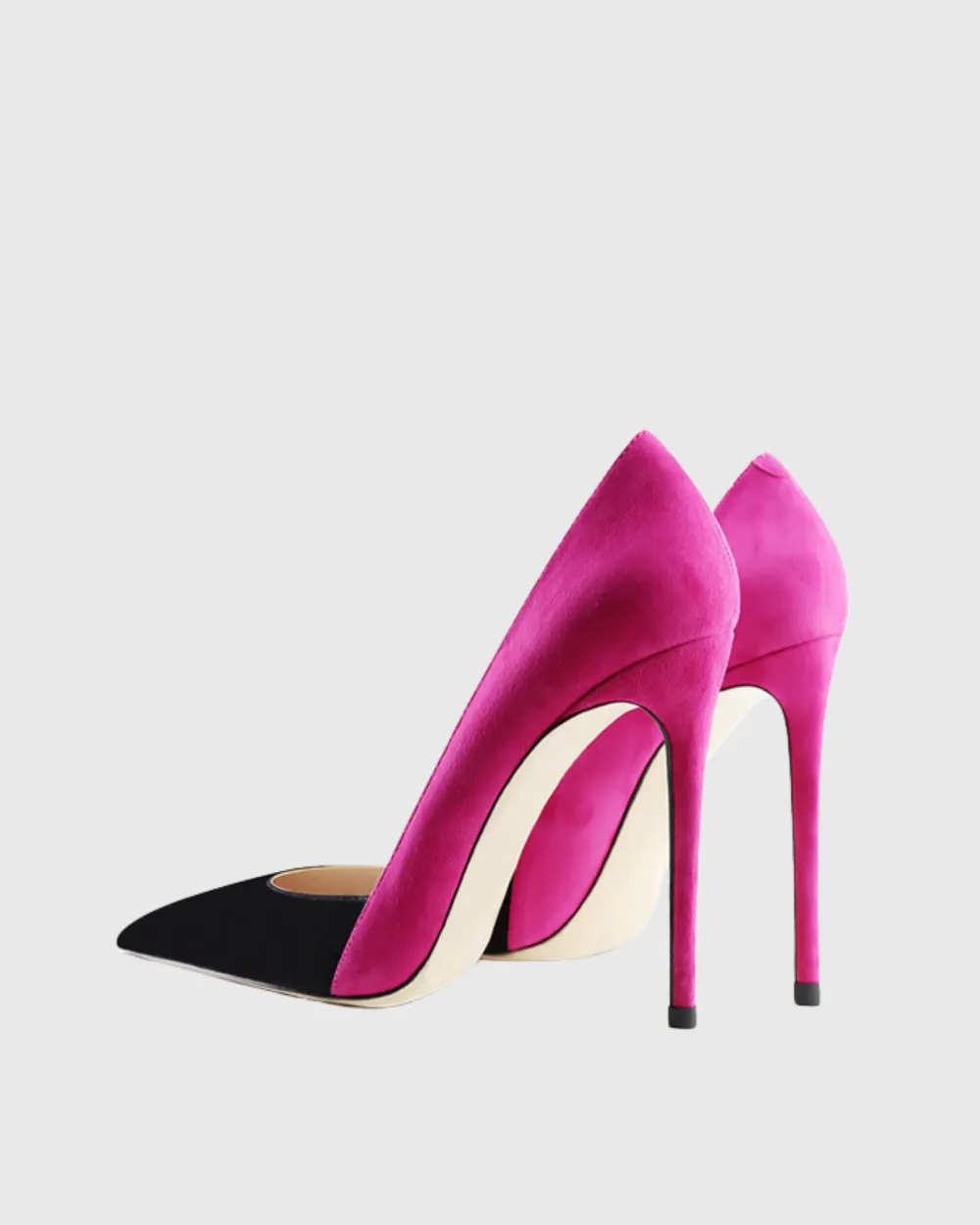 Splicing Velvet Pumps in Black & Pink