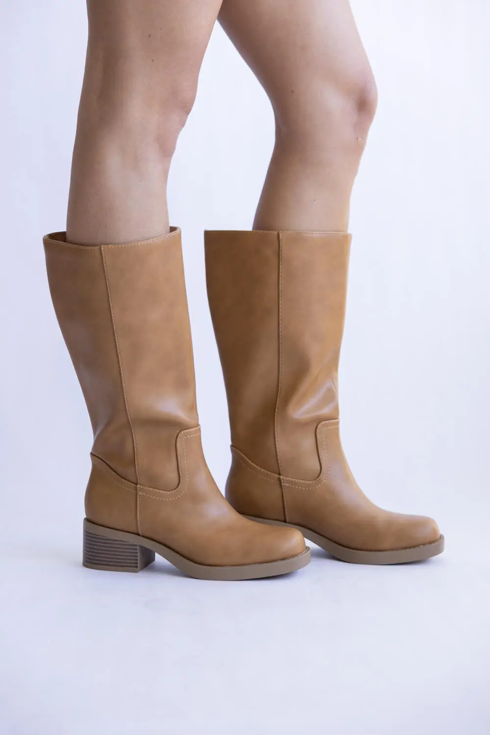 Faux Leather Classic Mid Calf Boots