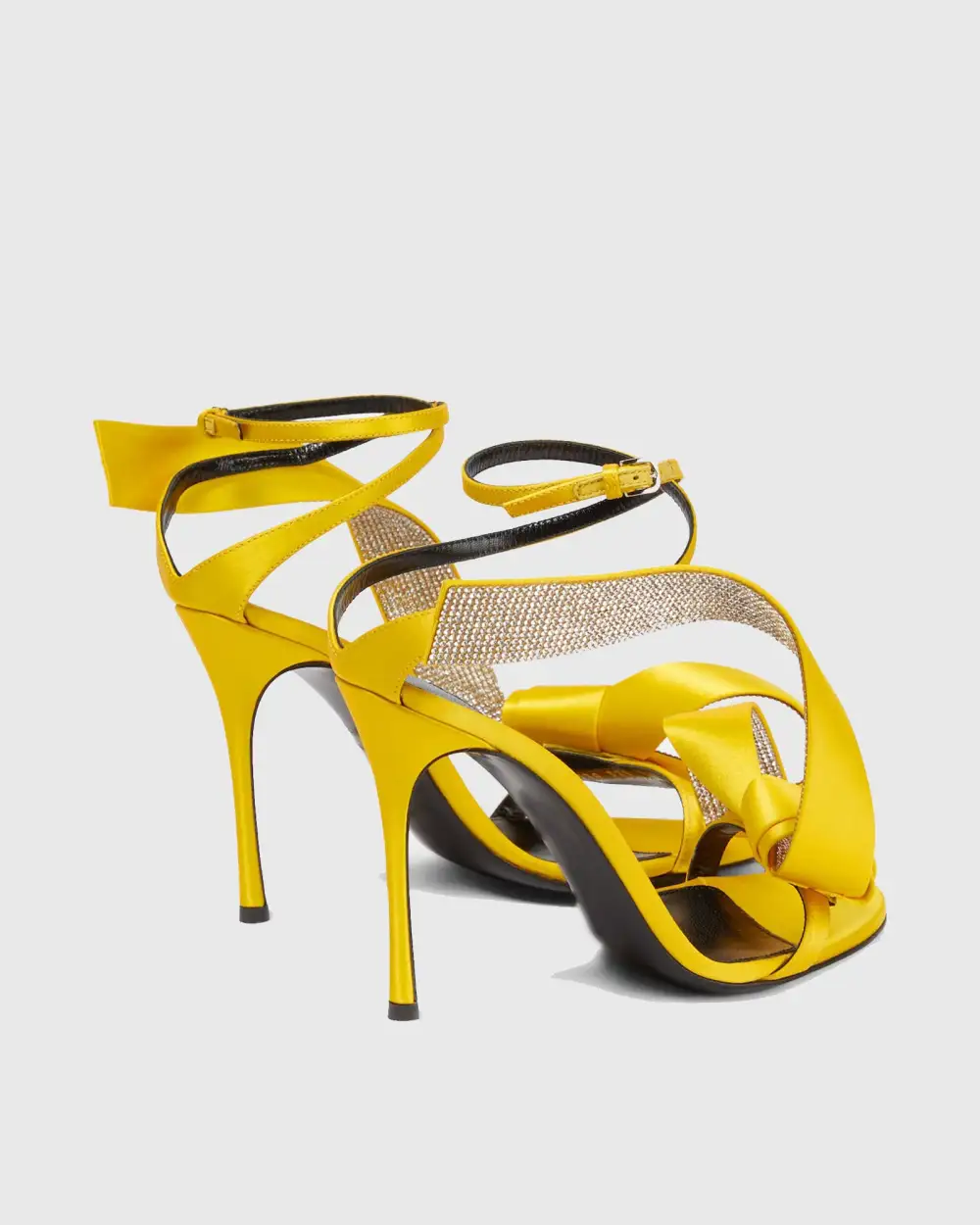 Spiral Rhinestone Bow Strap Sandals in Yellow