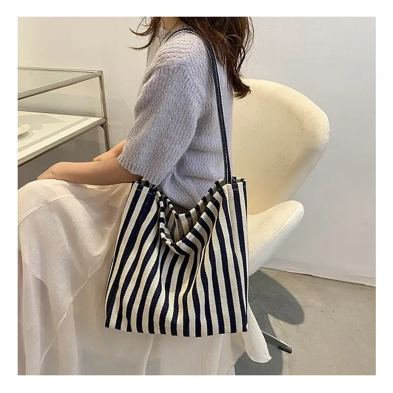 Canvas Striped Casual Shoulder Bag