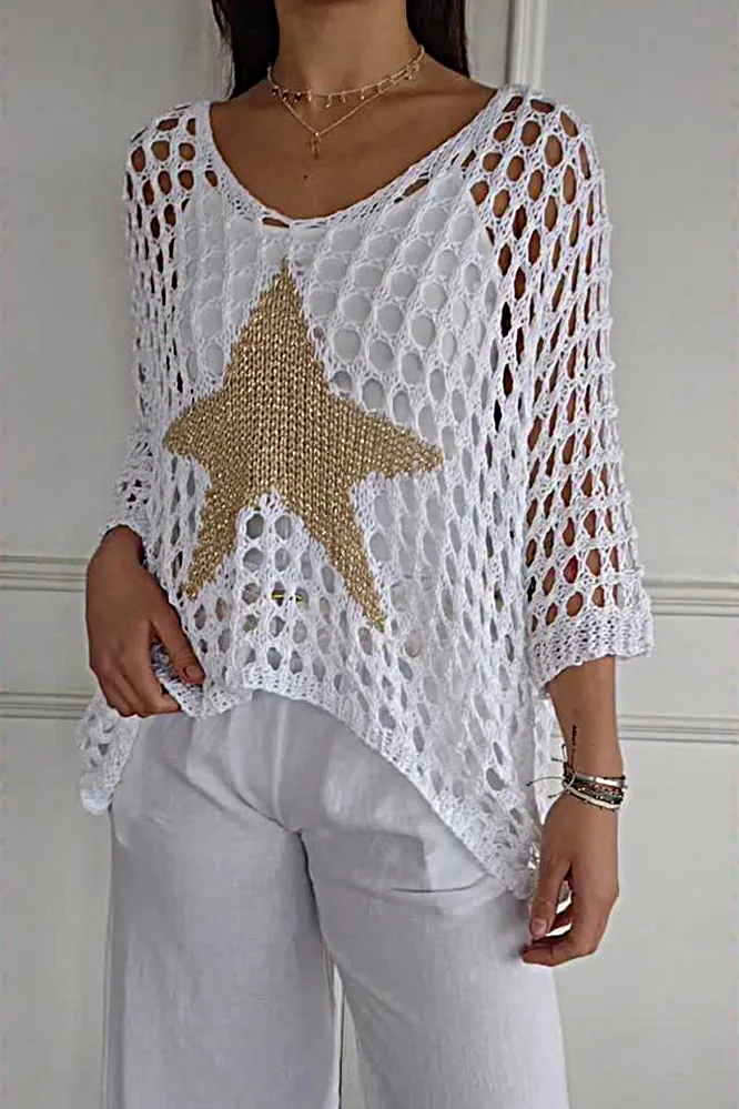5PACK-Women'S Hollow Star Blouse