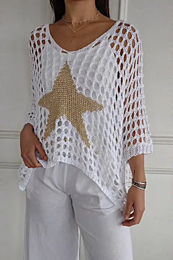 5PACK-Women'S Hollow Star Blouse