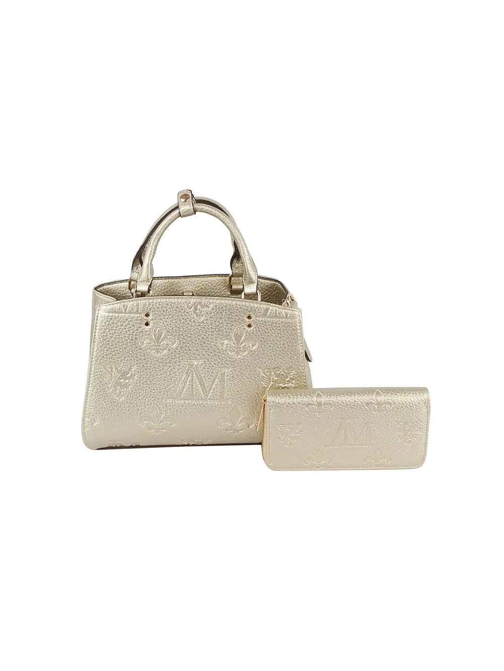Relaxed Detail Embossed Top Handle Pocketed Faux Leather Tote Bag Set