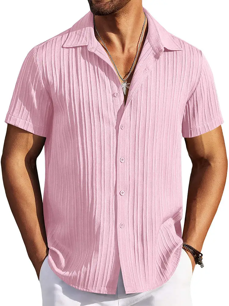 Casual Textured Summer Short Sleeve Beach Shirt