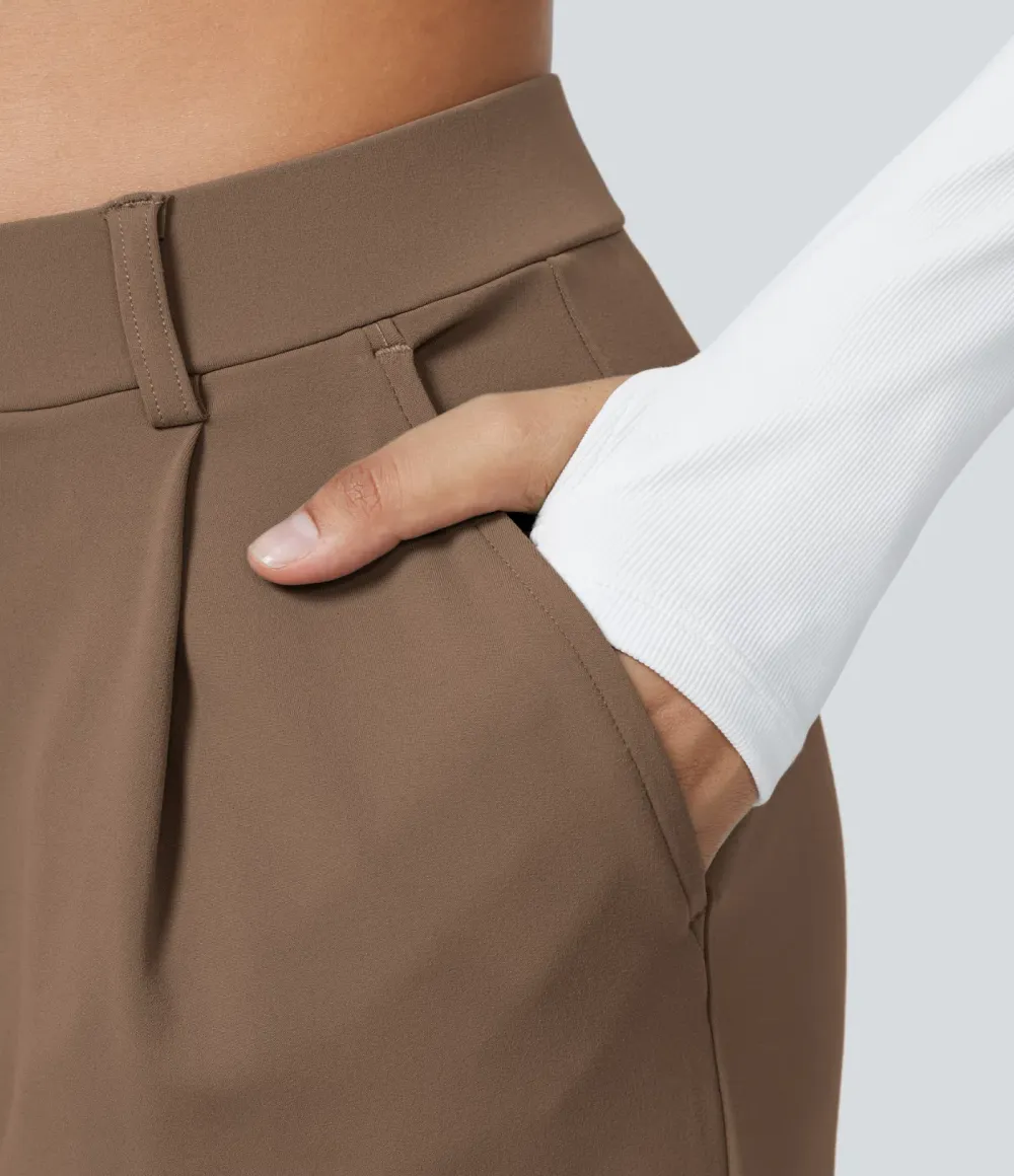 High Waisted Side Pocket Straight Leg Work Pants