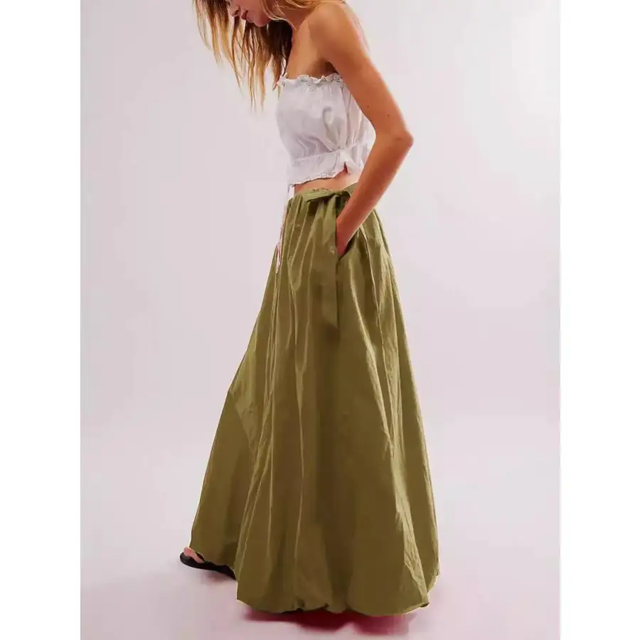 Side Bow Maxi Skirt with Pockets