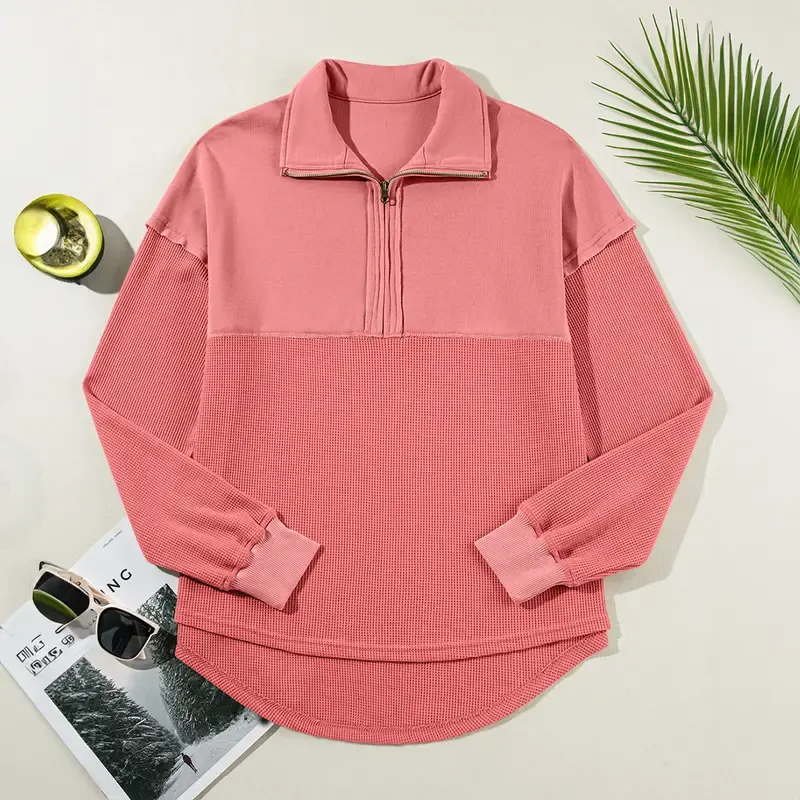 🔥Last Day💥Women's Half-Zip Waffle Knit Sweater🔥8-Pack Only $24