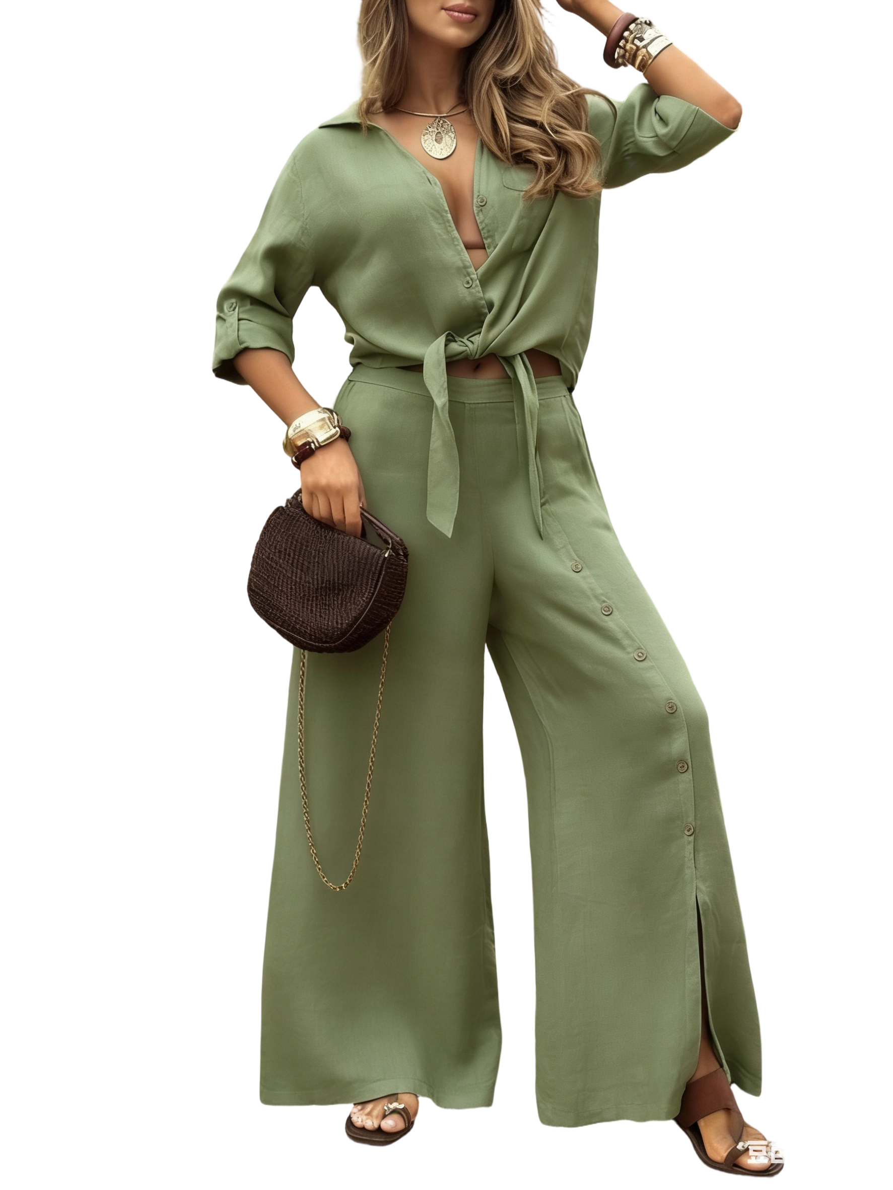 Women's Long-Sleeved Loose-Fitting Shirt Set