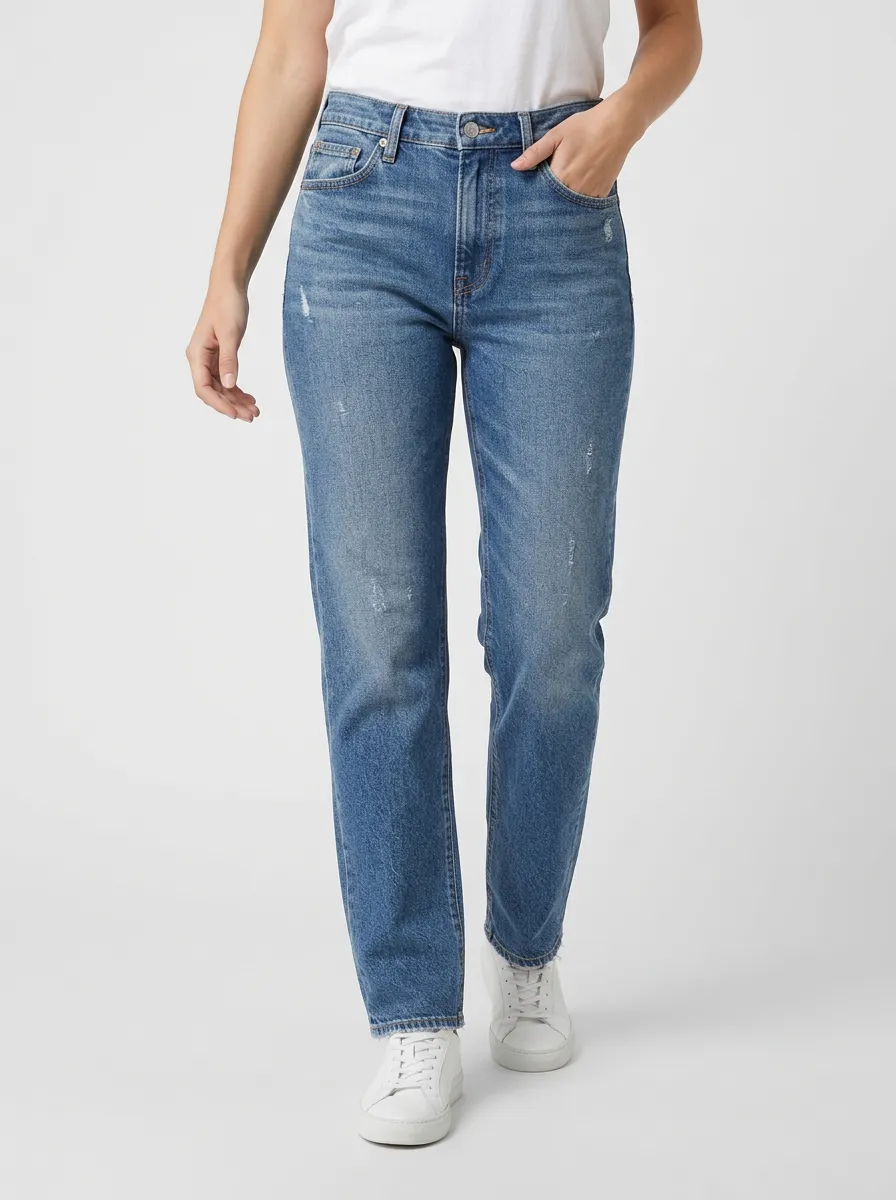 Straight Leg Mid Rise Classic Straight Jeans
